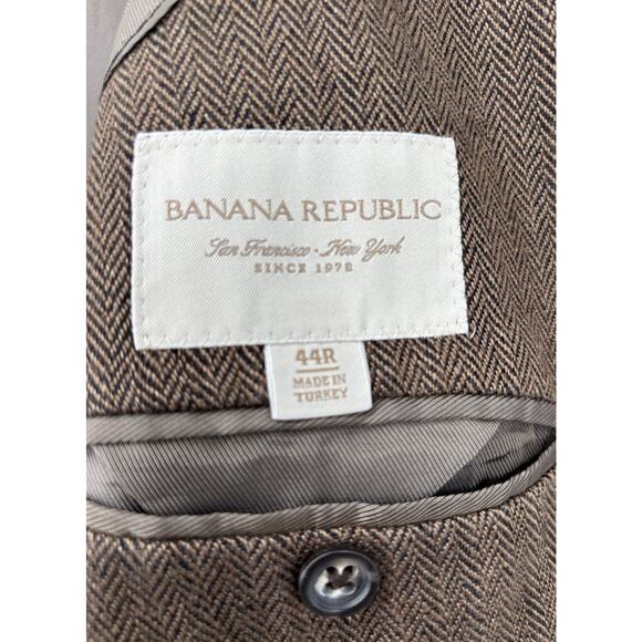 Banana Republic 100% Linen Jacket Mens Blazer Herringbone 44R Lined 3 Button - Picture 11 of 13